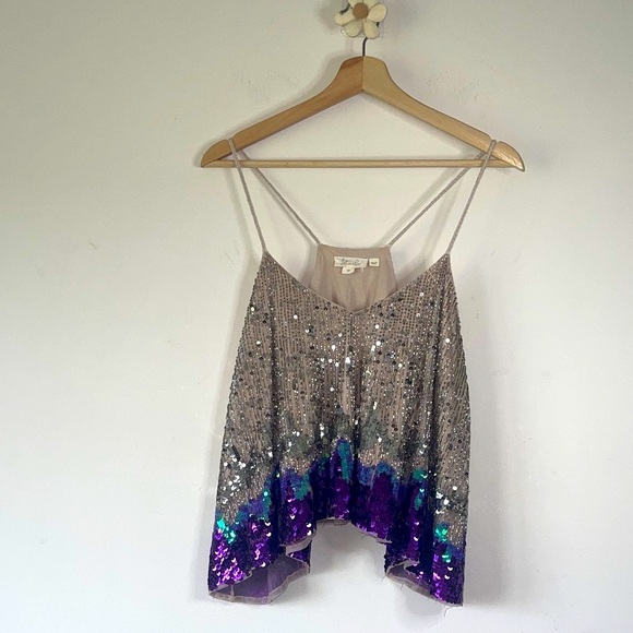 Anthropologie Let Me Be Sequin Splash Embellished Tank Top - Picture 5 of 15
